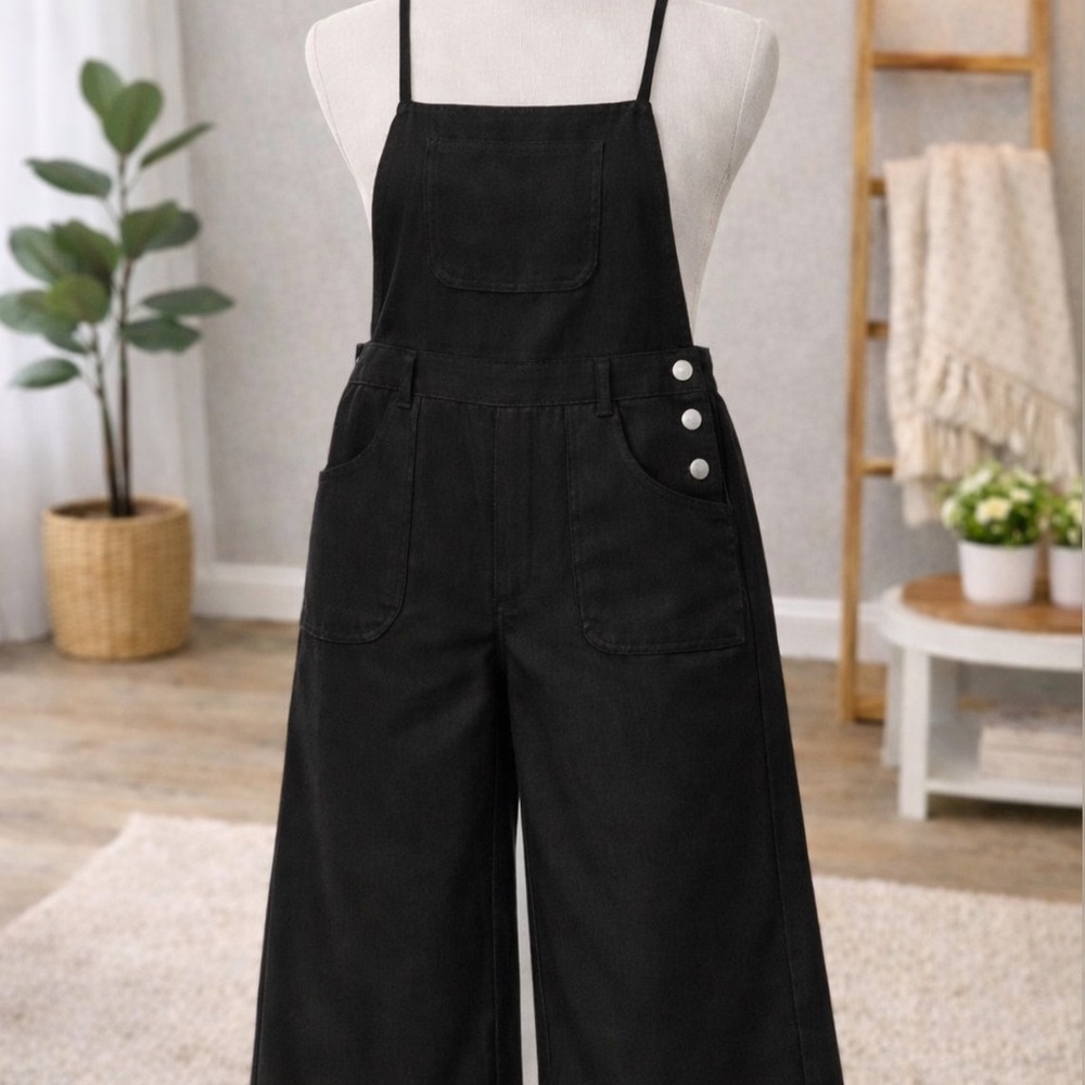 Zenana Black Wide-Leg Overalls NWOT L
